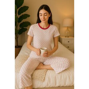 Lake Pajama Set Hearts Size M 100% Pima Cotton